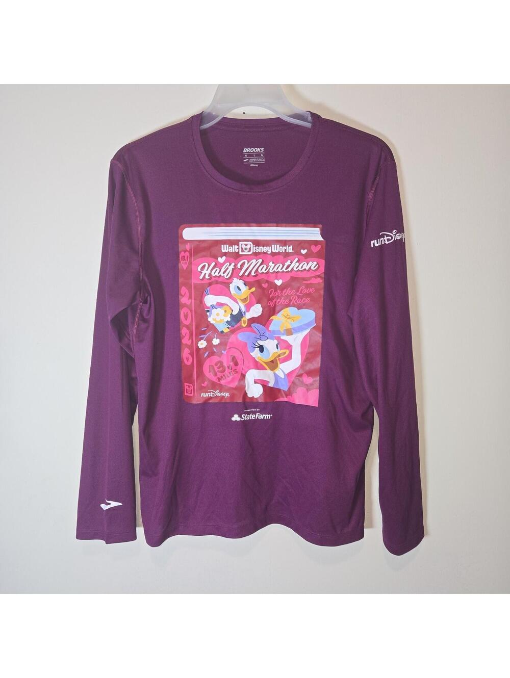 RunDisney 2026 Half Marathon Donald & Daisy Duck Adult sz L Brooks Shirt WDW